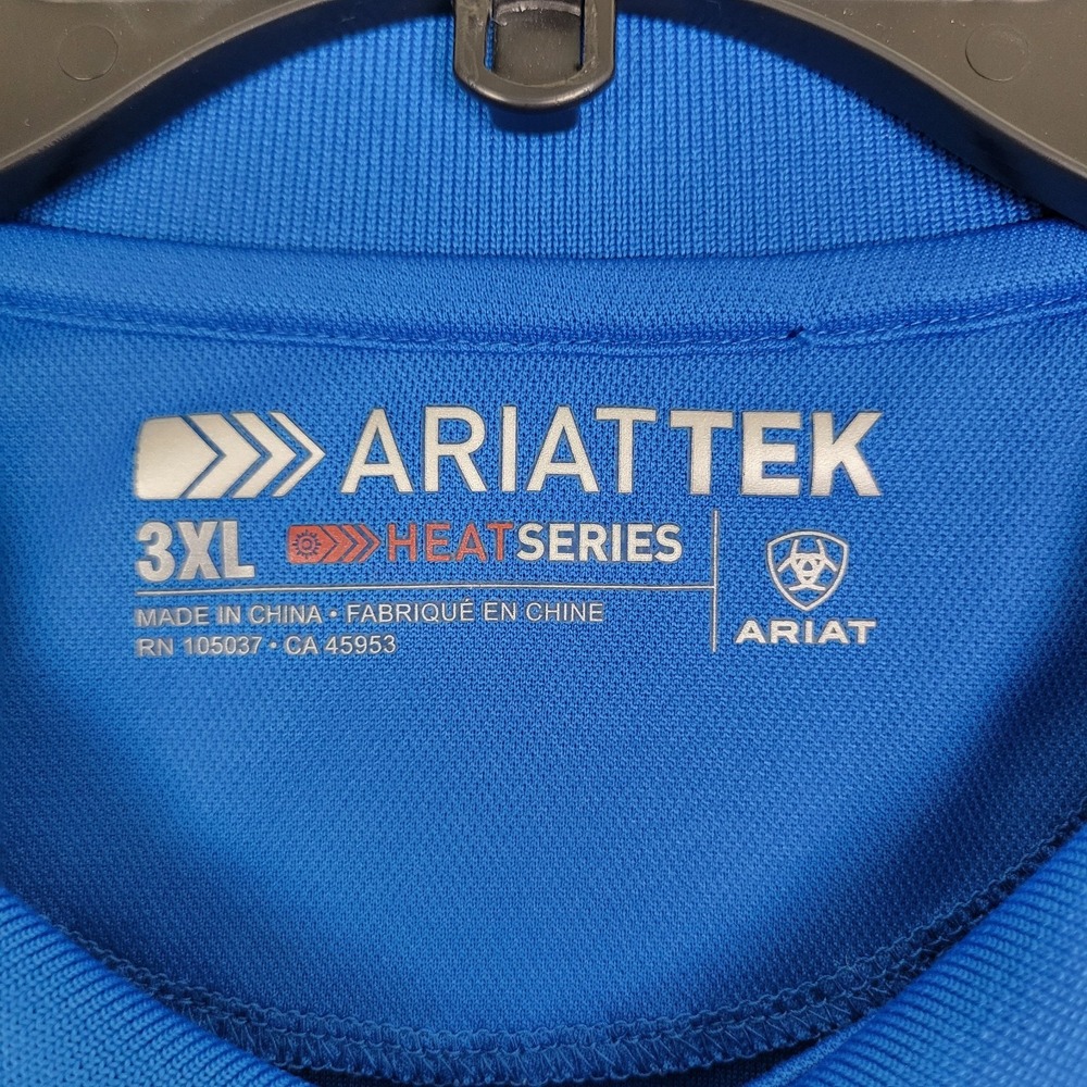 Ariat Tek Heat Series Men's Golf Polo Shirt 3XL Short Sleeve Blue Polyester Logo - Picture 4 of 8